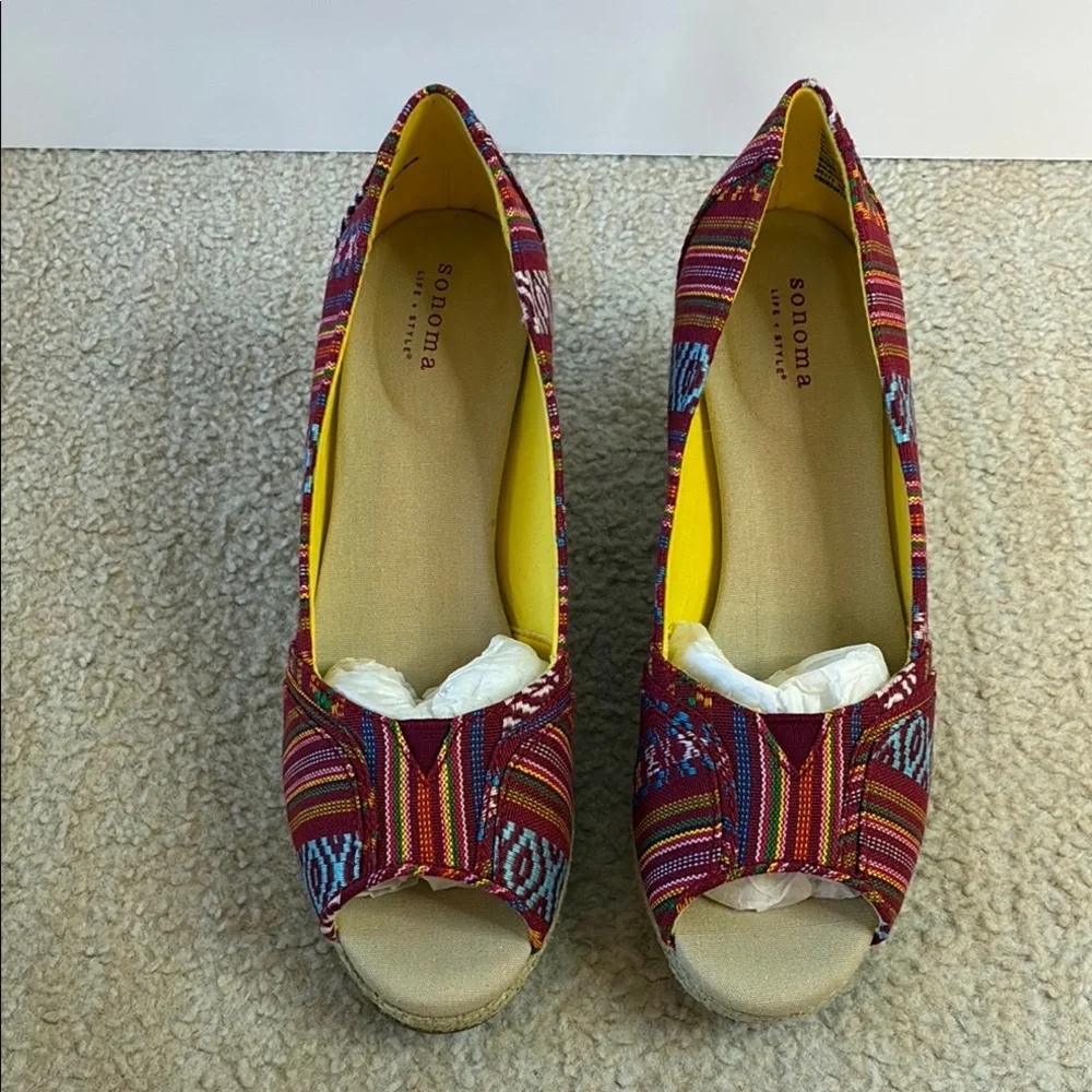 Sonoma Multicolor Espadrille Indigenous Patterned Wedge Shoes - Fabric Upper